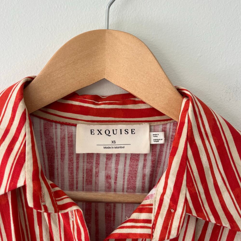 Anthropologie Exquise The Tobie Cadence Shirt Dress Midi in Red Ivory, Size XS - Picture 6 of 14